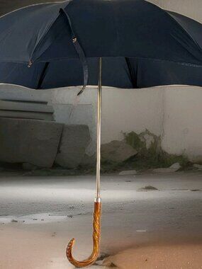 VTG ShedRain Navy Umbrella With Wood Handle